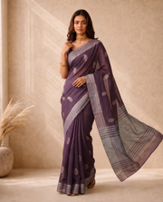 Purple Cotton Saree with Zari Butti Design