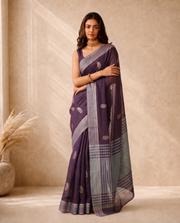 Purple Cotton Saree with Zari Butti Design