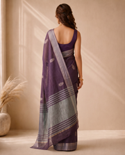 Purple Cotton Saree with Zari Butti Design