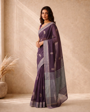 Purple Cotton Saree with Zari Butti Design