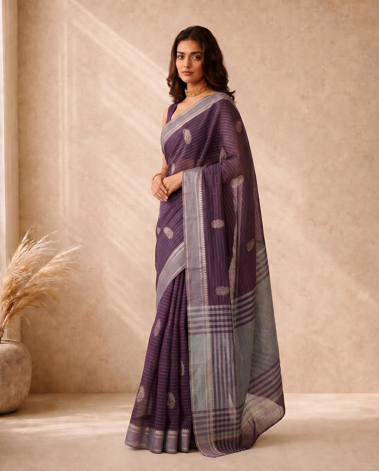 Purple Cotton Saree with Zari Butti Design