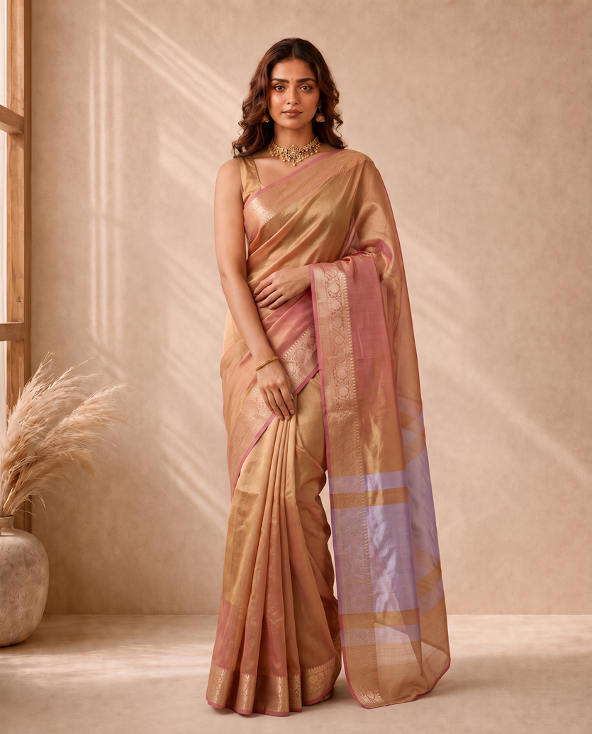 Copper Brown Tissue Fancy Crush Saree