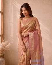 Copper Brown Tissue Fancy Crush Saree
