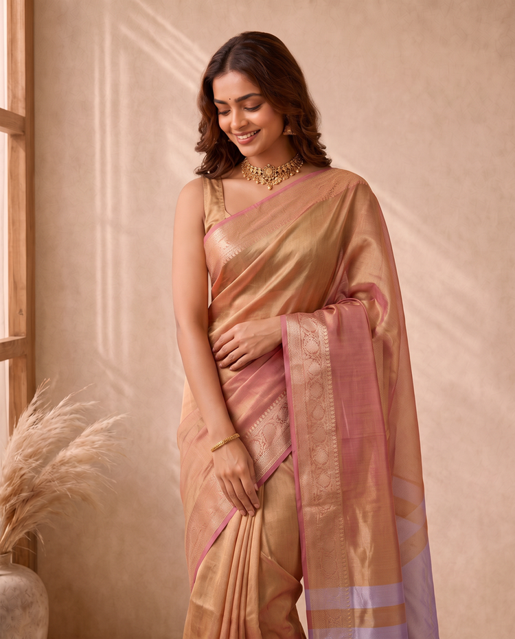 Copper Brown Tissue Fancy Crush Saree