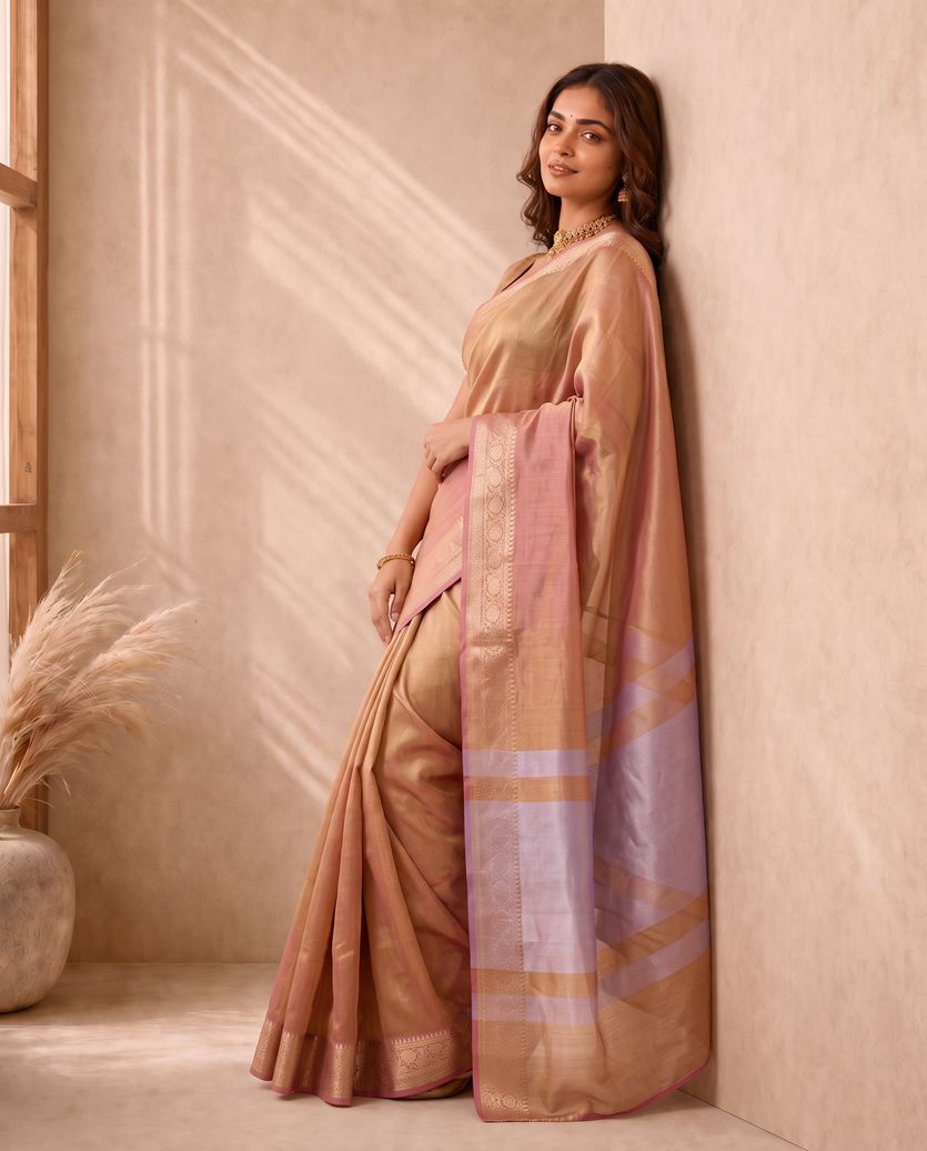 Copper Brown Tissue Fancy Crush Saree