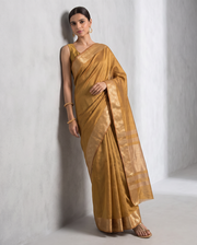 Gold Orange Tissue Fancy Saree with Elegant Golden Woven Floral Design