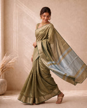 Khaki Tissue Fancy Saree with Rich Woven Pallu
