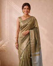 Khaki Tissue Fancy Saree with Rich Woven Pallu