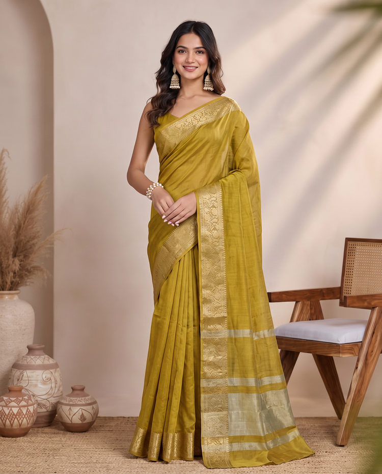 Olive Gold Tissue Fancy Crush Saree