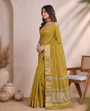 Olive Gold Tissue Fancy Crush Saree
