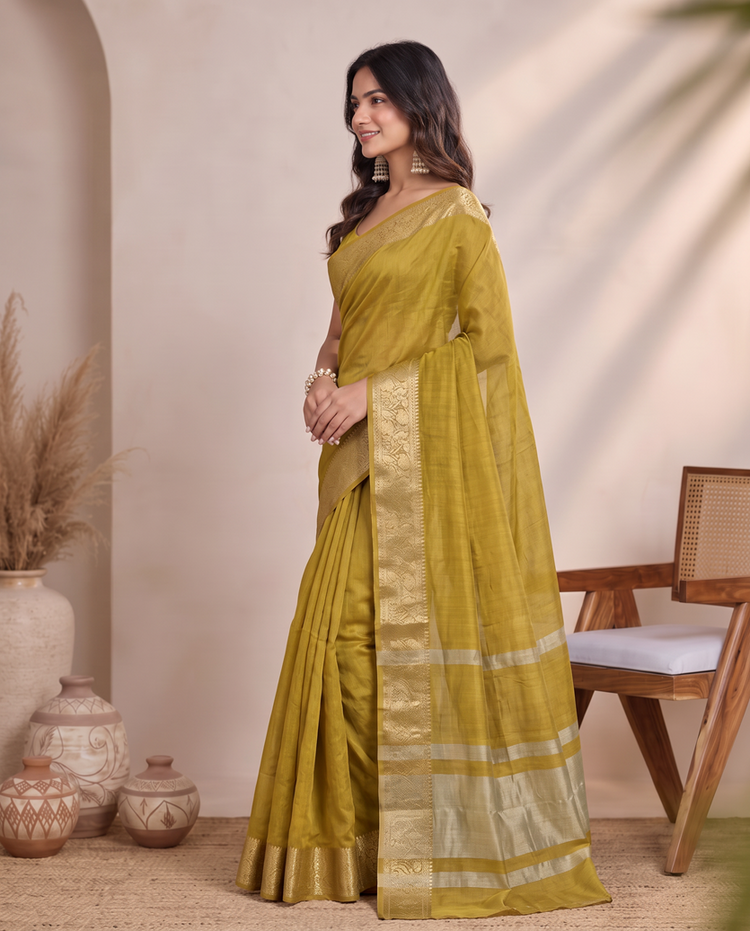 Olive Gold Tissue Fancy Crush Saree