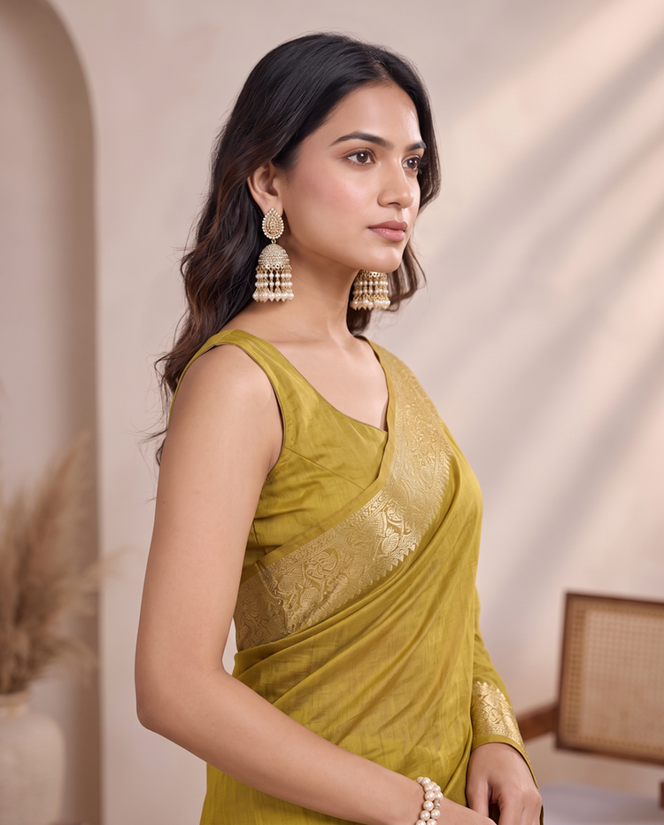 Olive Gold Tissue Fancy Crush Saree