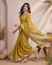 Olive Gold Tissue Fancy Crush Saree