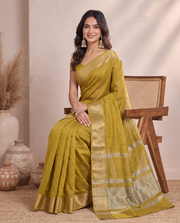 Olive Gold Tissue Fancy Crush Saree