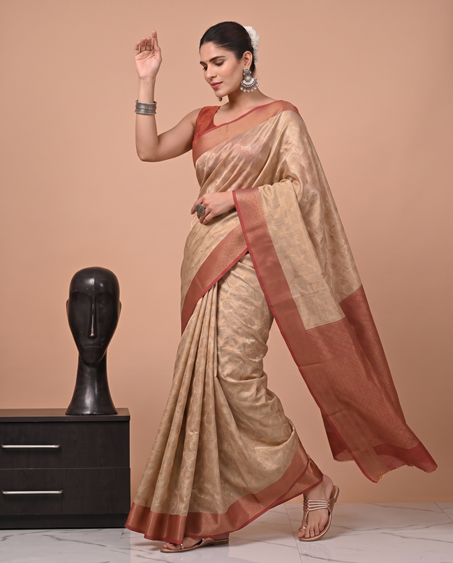 Beige Munga Weaving Saree