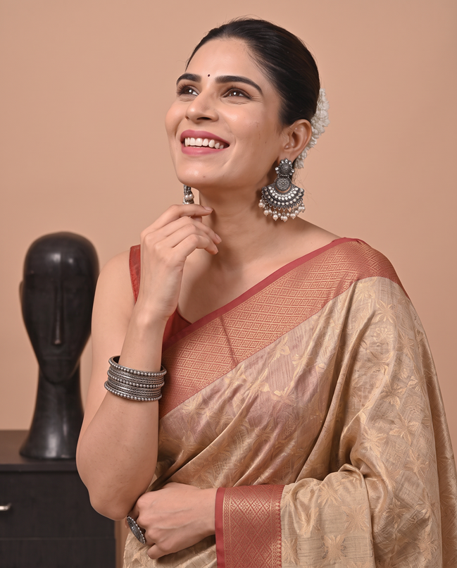 Beige Munga Weaving Saree