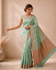 Green Munga Weaving Saree with Woven Pallu