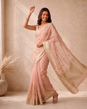 Pink Munga Weaving Embroidery Saree