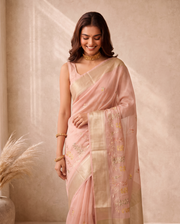 Pink Munga Weaving Embroidery Saree