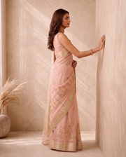 Pink Munga Weaving Embroidery Saree