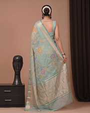Green Kota Tissue Hand Dye Cut Saree