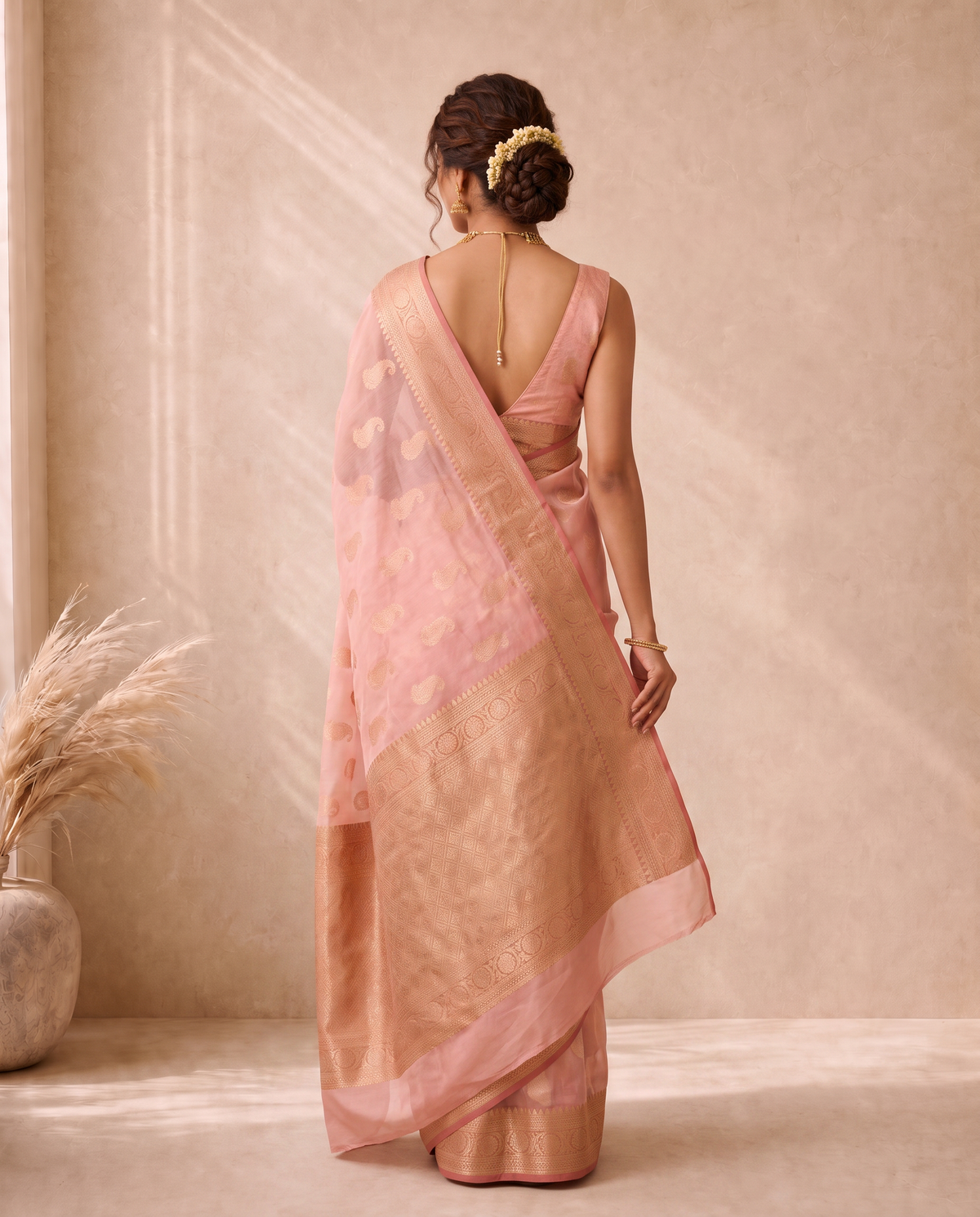 Dusty Pink Munga Kota Cotton Banarasi Embroidery Saree