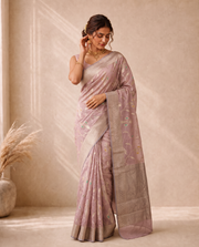 Light Purple Chanderi Silk Aari Work Saree