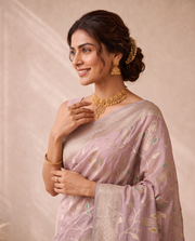 Light Purple Chanderi Silk Aari Work Saree