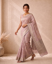 Light Purple Chanderi Silk Aari Work Saree