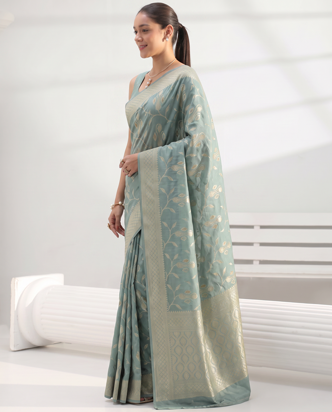 Teal Chanderi Silk Aari Work Saree