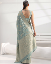 Teal Chanderi Silk Aari Work Saree