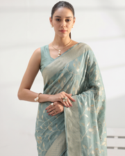 Teal Chanderi Silk Aari Work Saree
