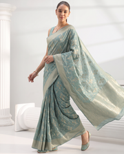 Teal Chanderi Silk Aari Work Saree