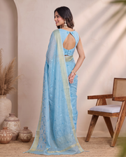 Blue Munga Cut Embroidered Saree