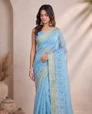 Blue Munga Cut Embroidered Saree