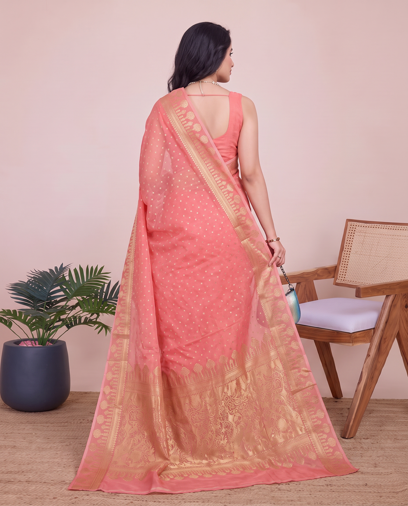 Coral Pink Cotton Silk Zari Woven Saree