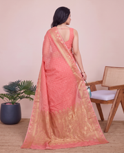Coral Pink Cotton Silk Zari Woven Saree