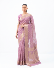 Lilac Purple Cotton Lichi Silk Fancy Banarasi Buti Richpallu Heavy Blouse Saree