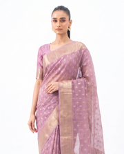 Lilac Purple Cotton Lichi Silk Fancy Banarasi Buti Richpallu Heavy Blouse Saree