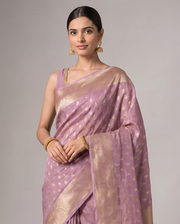 Lilac Purple Cotton Lichi Silk Fancy Banarasi Buti Richpallu Heavy Blouse Saree