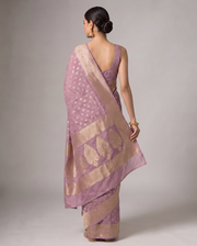 Lilac Purple Cotton Lichi Silk Fancy Banarasi Buti Richpallu Heavy Blouse Saree