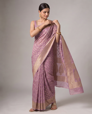 Lilac Purple Cotton Lichi Silk Fancy Banarasi Buti Richpallu Heavy Blouse Saree