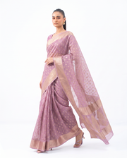 Lilac Purple Cotton Lichi Silk Fancy Banarasi Buti Richpallu Heavy Blouse Saree