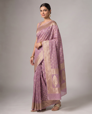 Lilac Purple Cotton Lichi Silk Fancy Banarasi Buti Richpallu Heavy Blouse Saree