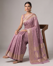 Lilac Purple Cotton Lichi Silk Fancy Banarasi Buti Richpallu Heavy Blouse Saree