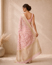 Baby Pink Munga Kota Embroidery Saree