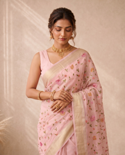 Baby Pink Munga Kota Embroidery Saree