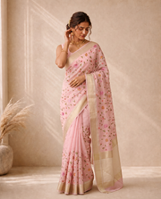 Baby Pink Munga Kota Embroidery Saree
