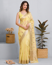 Lemon Yellow Munga Kota Embroidery Saree