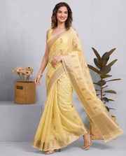 Lemon Yellow Munga Kota Embroidery Saree